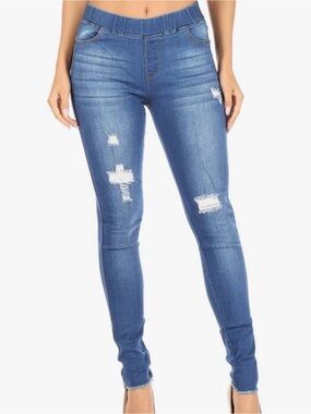 2 pairs of High-Rise Distressed Jeggings in Blue med